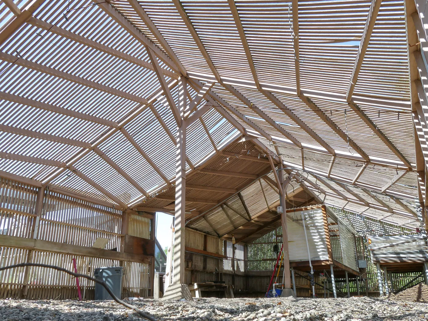 Garden Growers Lath House before start of repairs. Interior looking southwest.