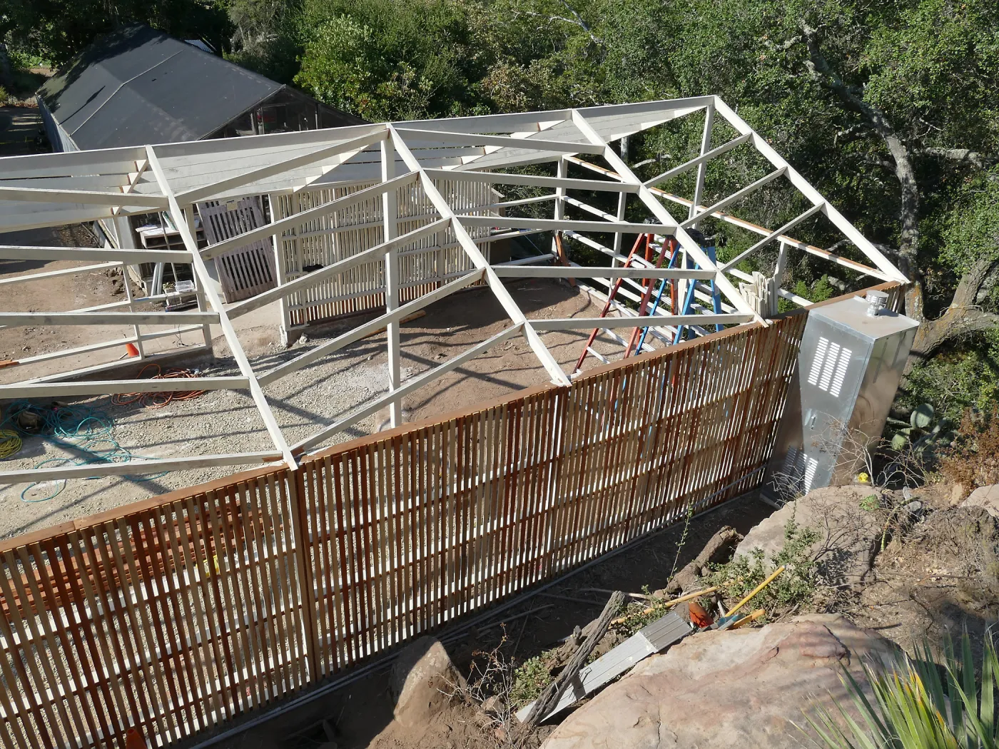 Garden Growers Lath House during repairs, looking southwest