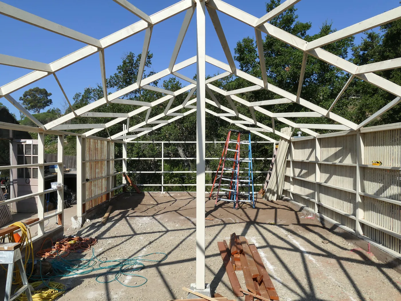 Garden Growers Lath House during repairs, looking west across interior