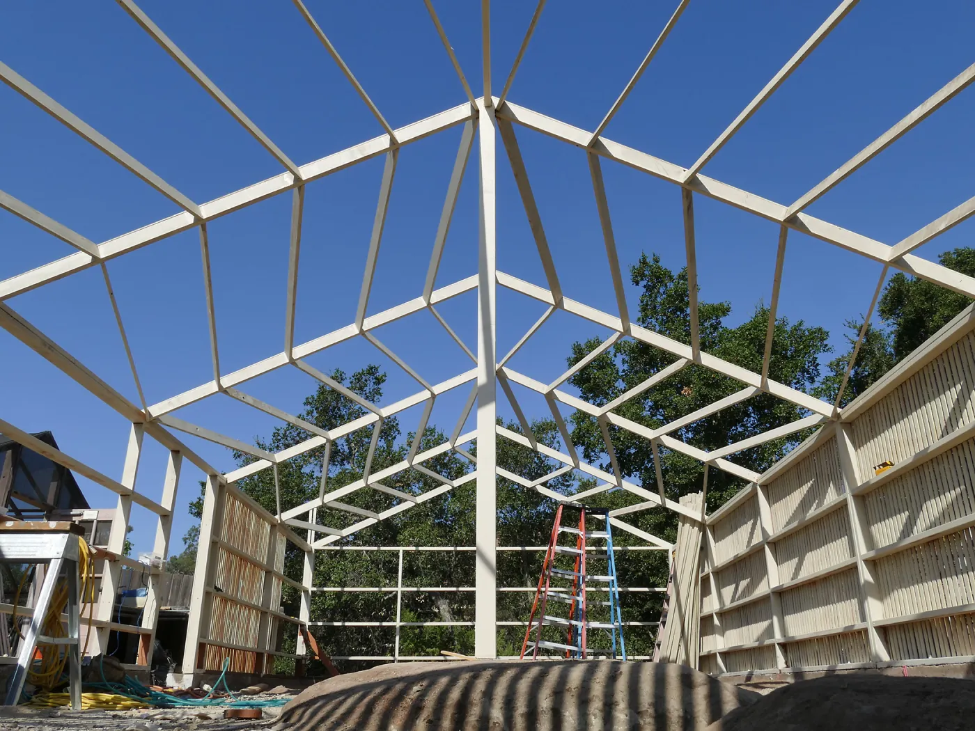 Garden Growers Lath House during repairs, looking west across interior
