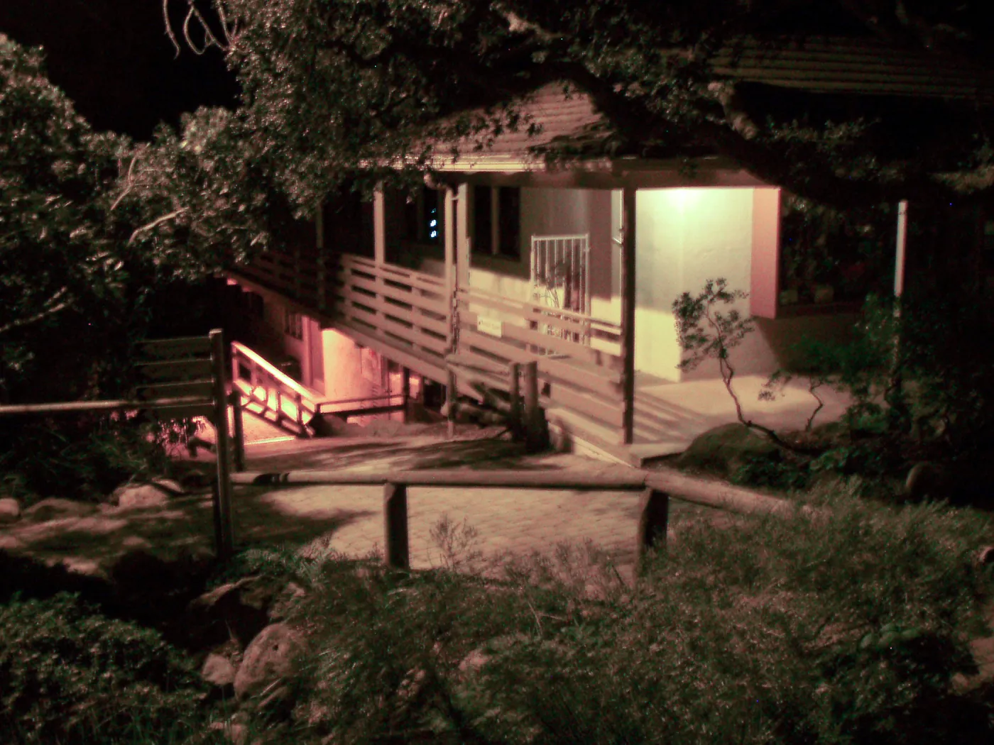 East side of North Wing at night, looking south