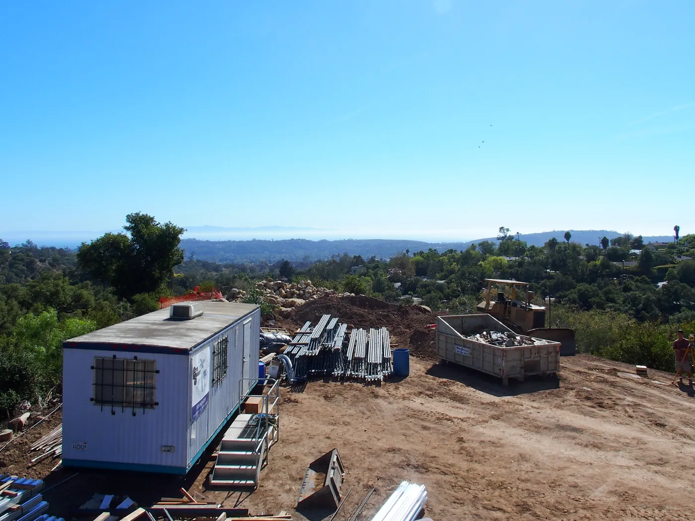 Pritzlaff Conservation Center construction, construction trailer and materials at south end of site