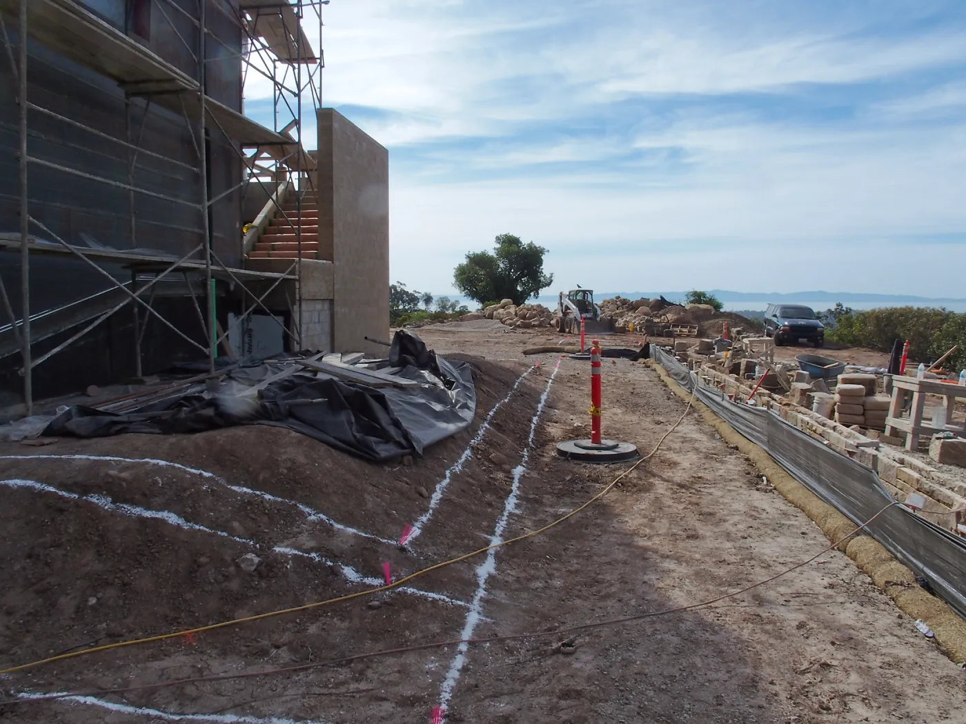 Pritzlaff Conservation Center construction, layout of stonework planters