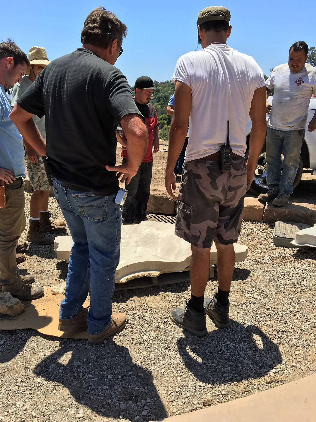 Placing stones in island sculpture