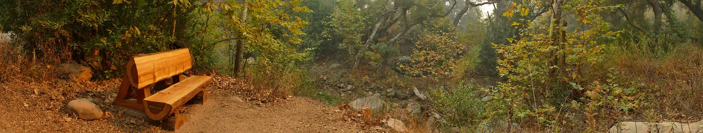 Audrey's Place bench in smoke from Thomas Fire