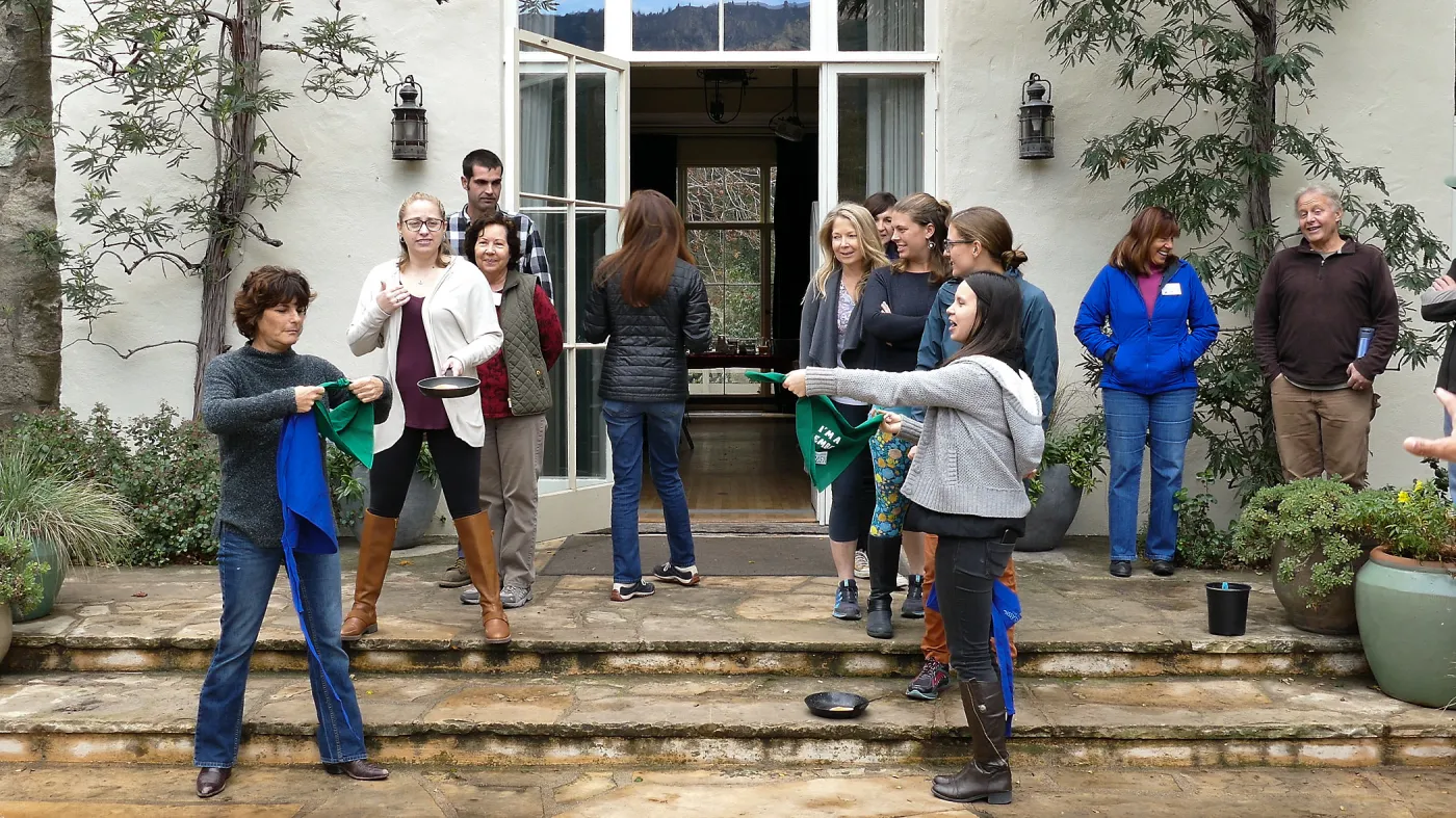 Pancake Day 2018, Team Michele preparing to race against Team Michelle