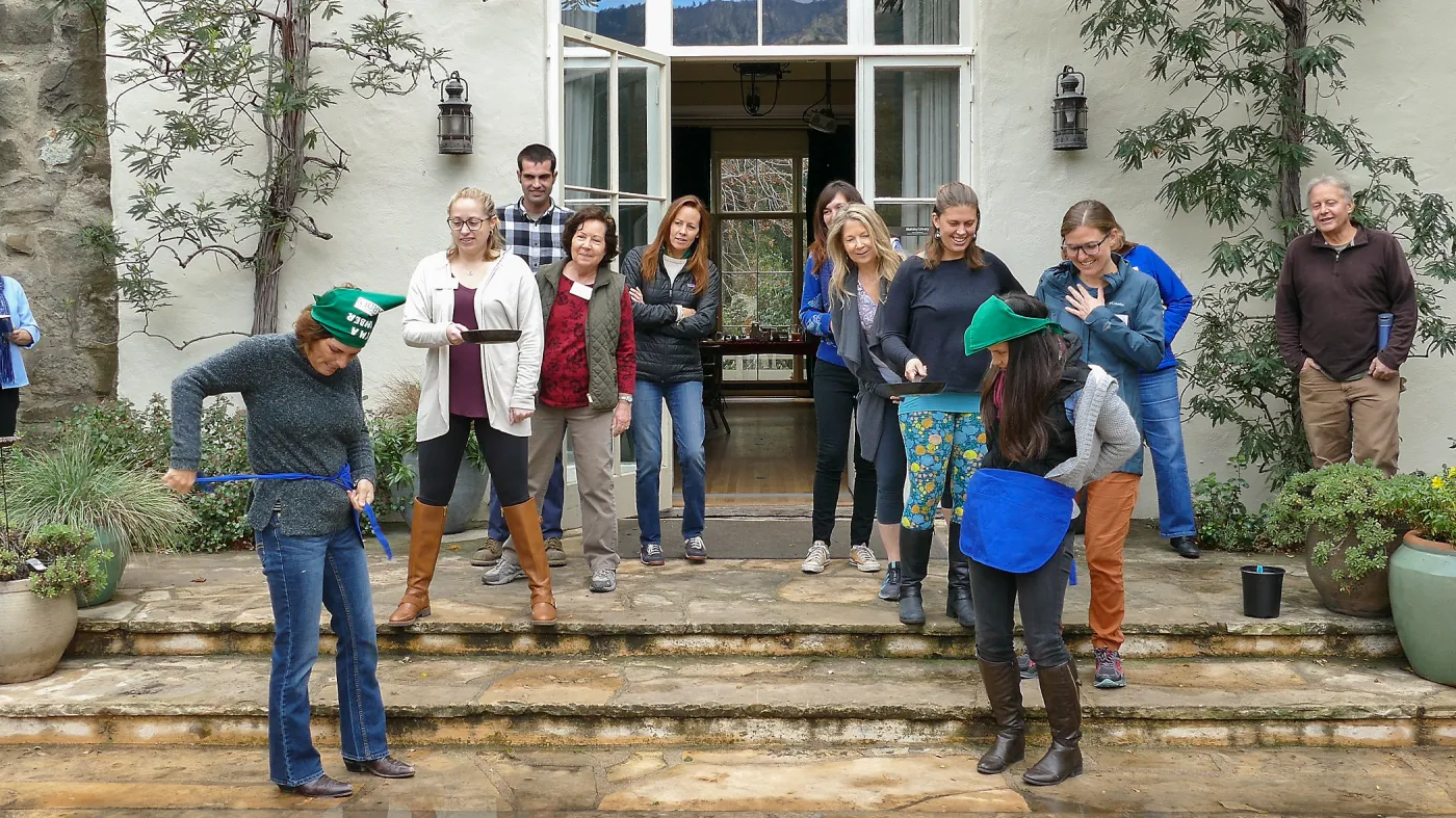 Pancake Day 2018, Team Michele preparing to race against Team Michelle