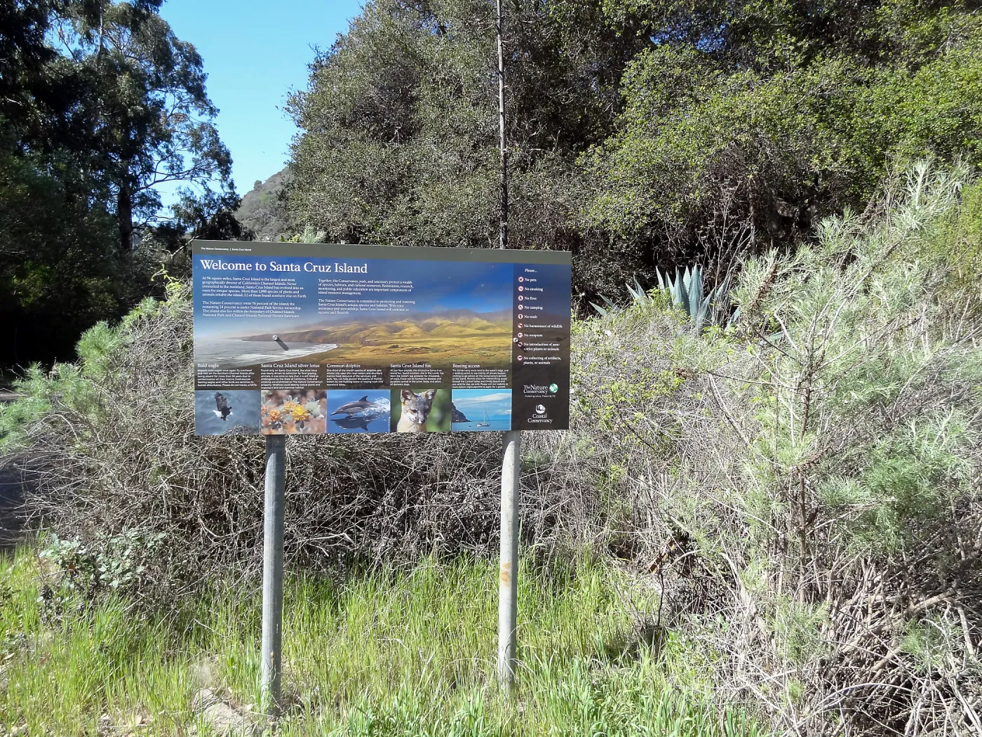 SBBG Staff field trip to Santa Cruz Island, Welcome to Santa Cruz Island sign