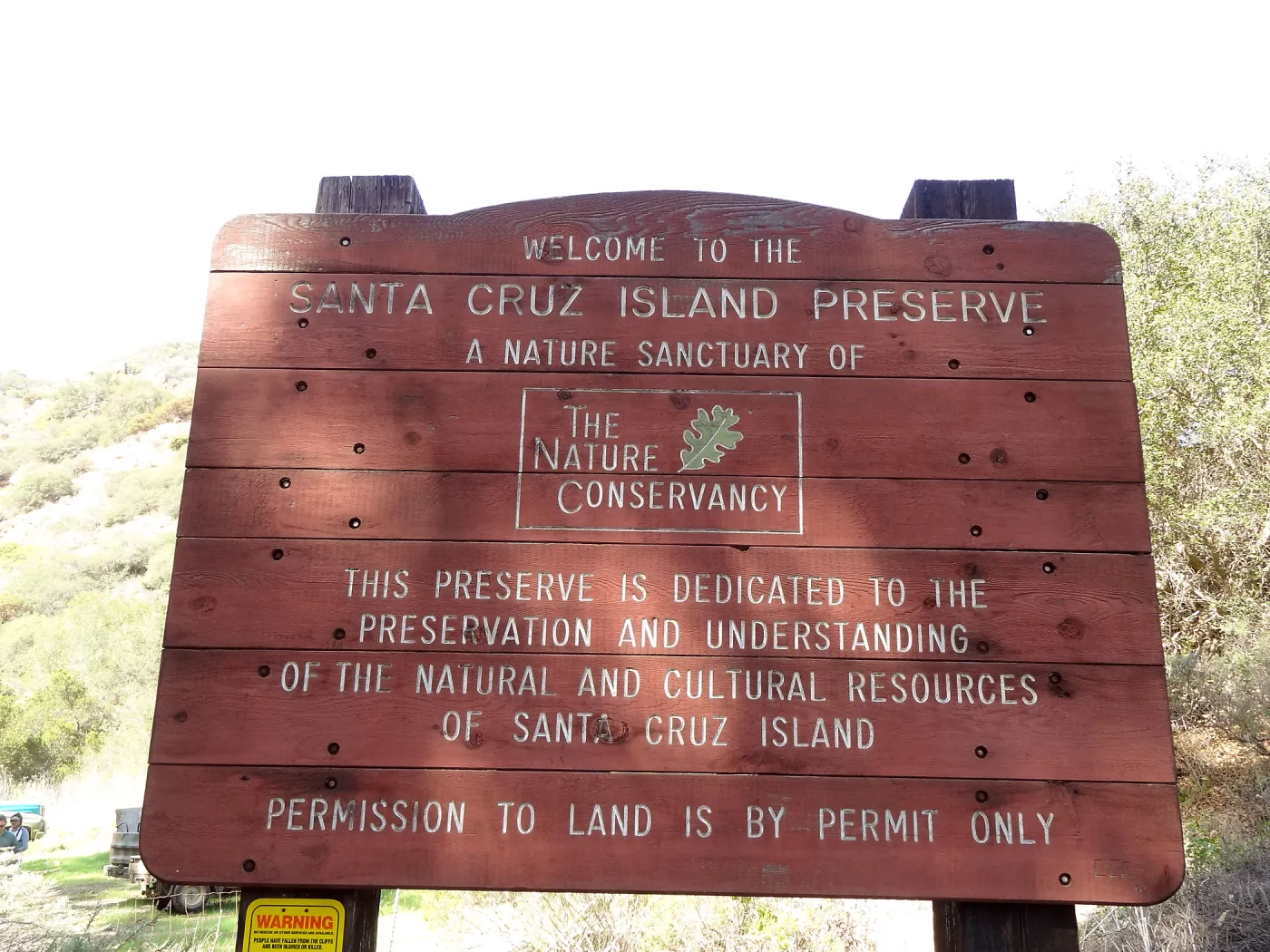 SBBG Staff field trip to Santa Cruz Island, Santa Cruz Island Preserve sign