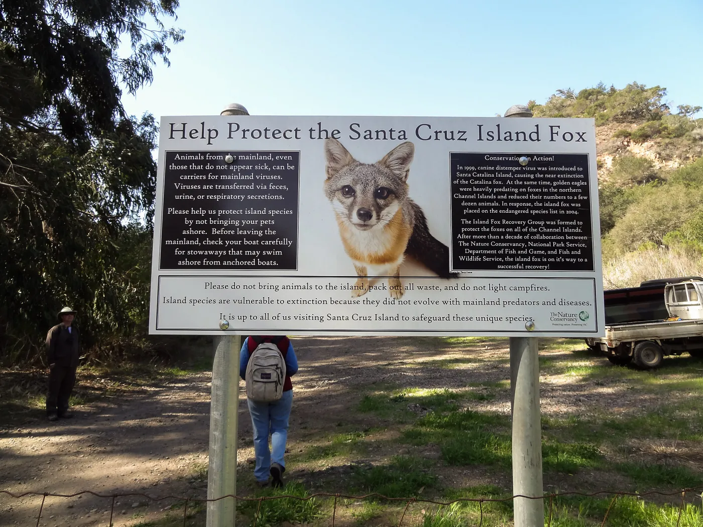SBBG Staff field trip to Santa Cruz Island, Santa Cruz Island Fox sign