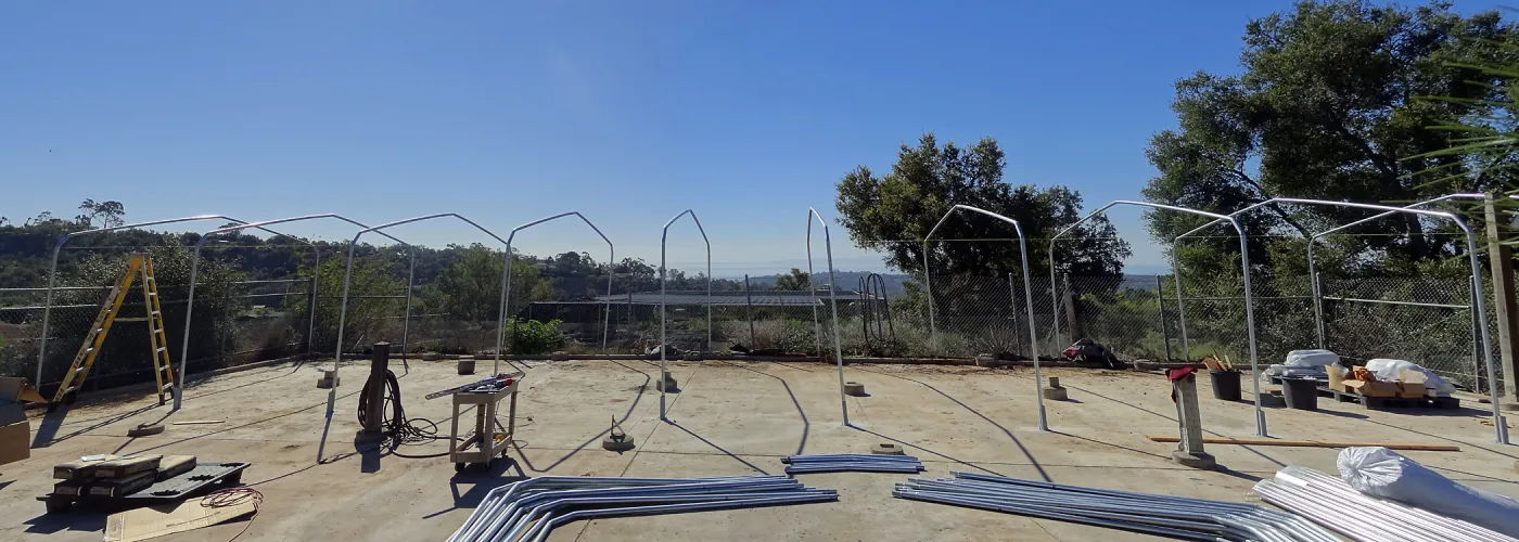 metal framework for new shade structure at the Hort Unit, panorama