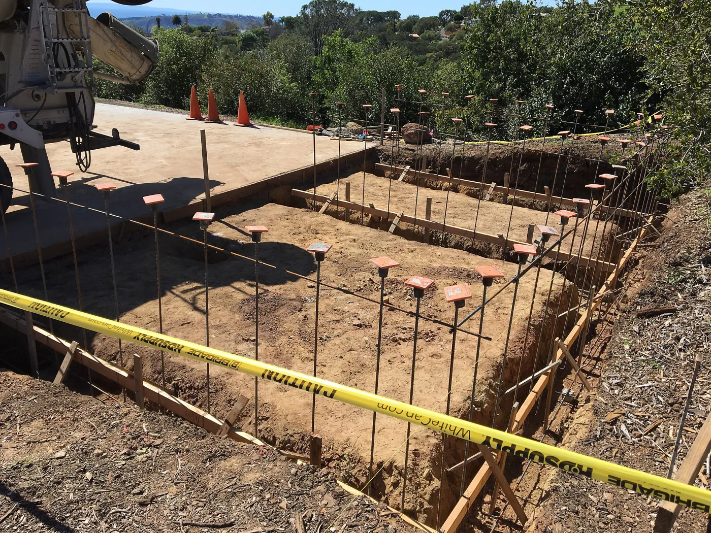 Construction of soil bins in upper parking lot