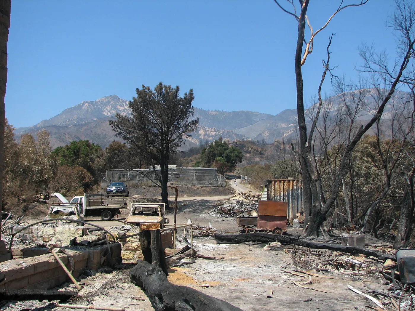 Looking north towards Garden Growers Canyard from Gane House site after Jesusita Fire