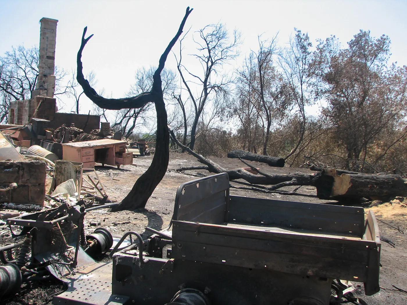 Burned Garden equipment at Gane House after Jesusita Fire
