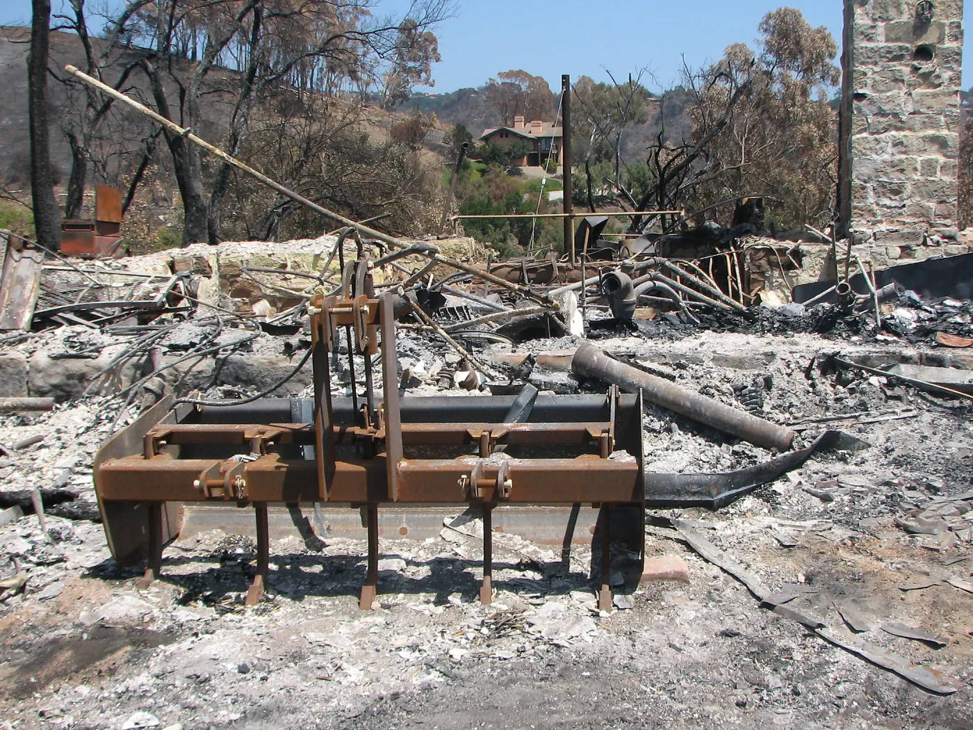 Burned Garden equipment at Gane House after Jesusita Fire