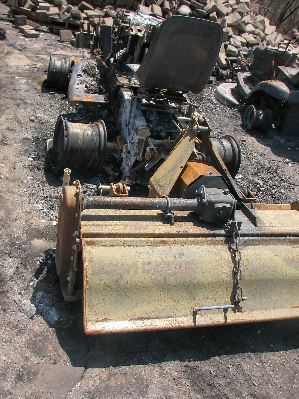 Burned Garden equipment at Gane House after Jesusita Fire