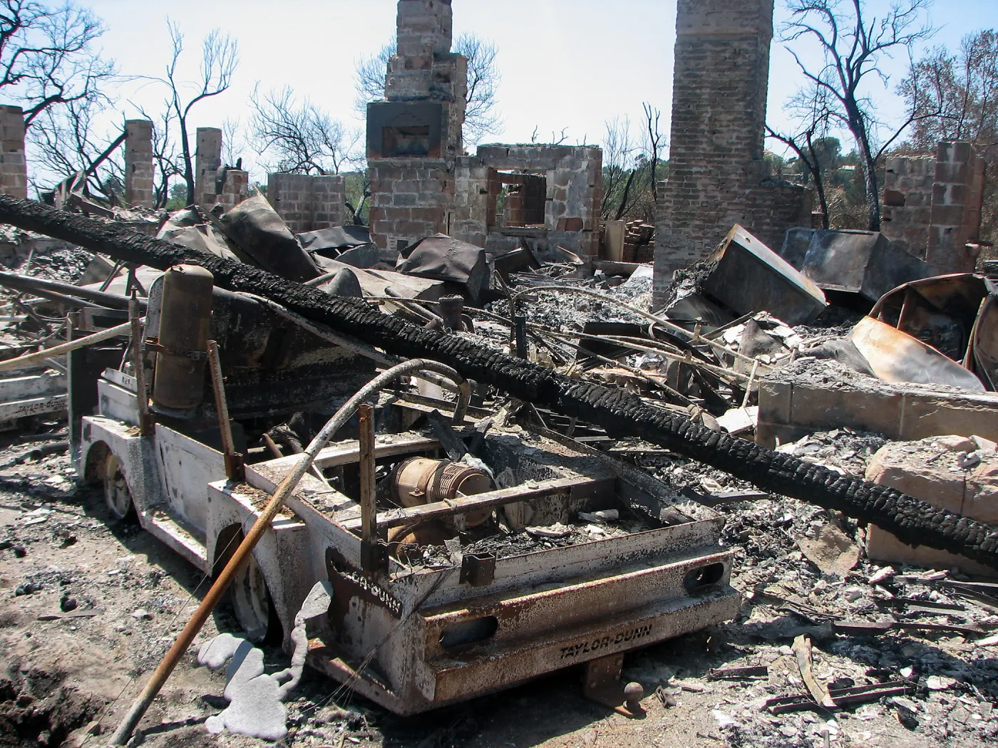 Burned Garden equipment at Gane House after Jesusita Fire