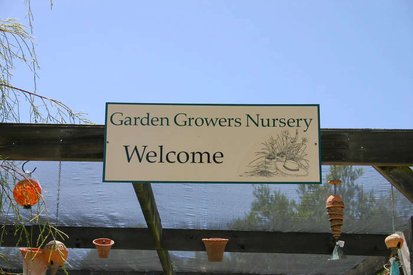 Sign above Garden Growers Nursery entrance