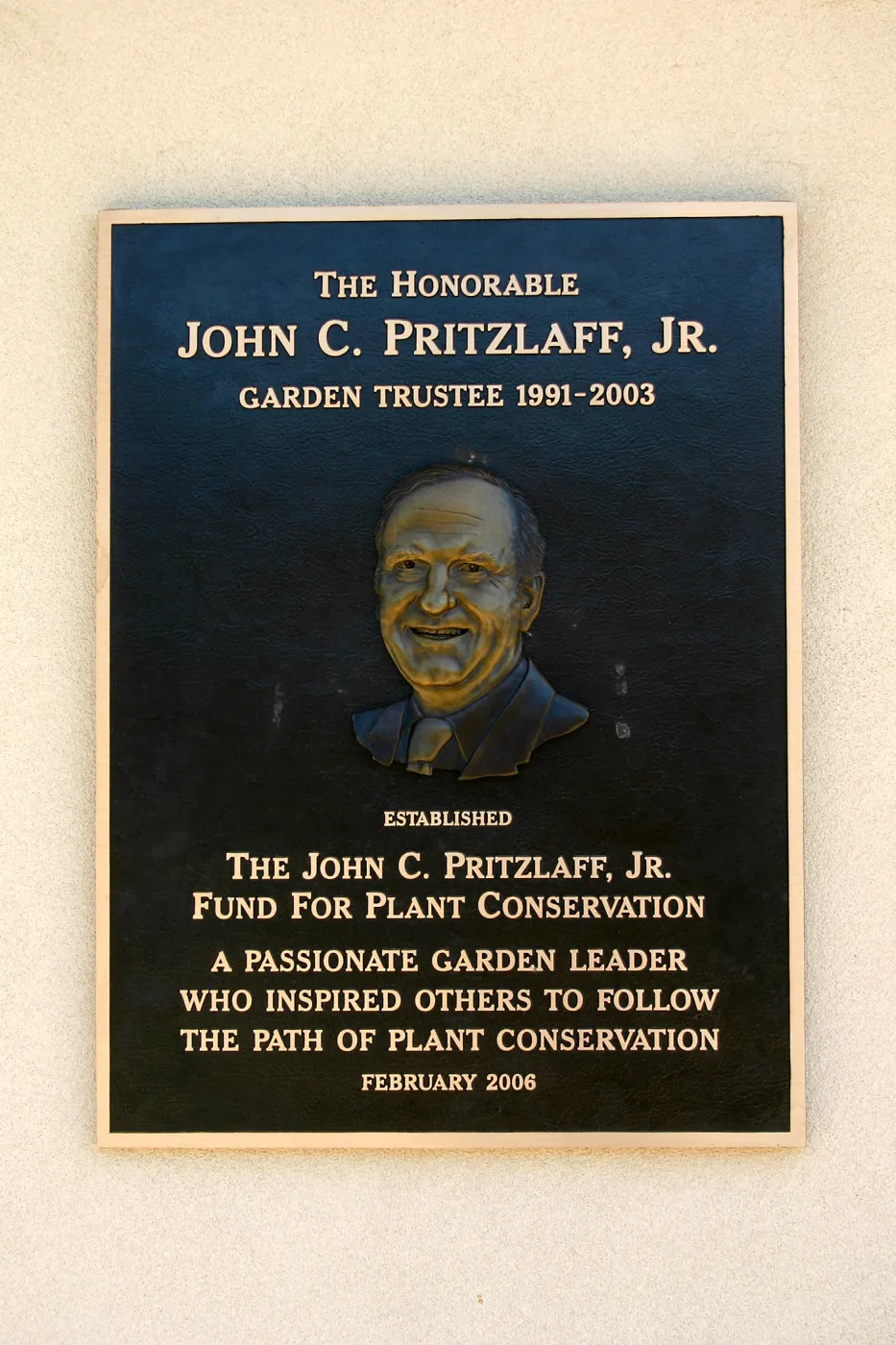 John Pritzlaff Plaque at Horticulture Unit