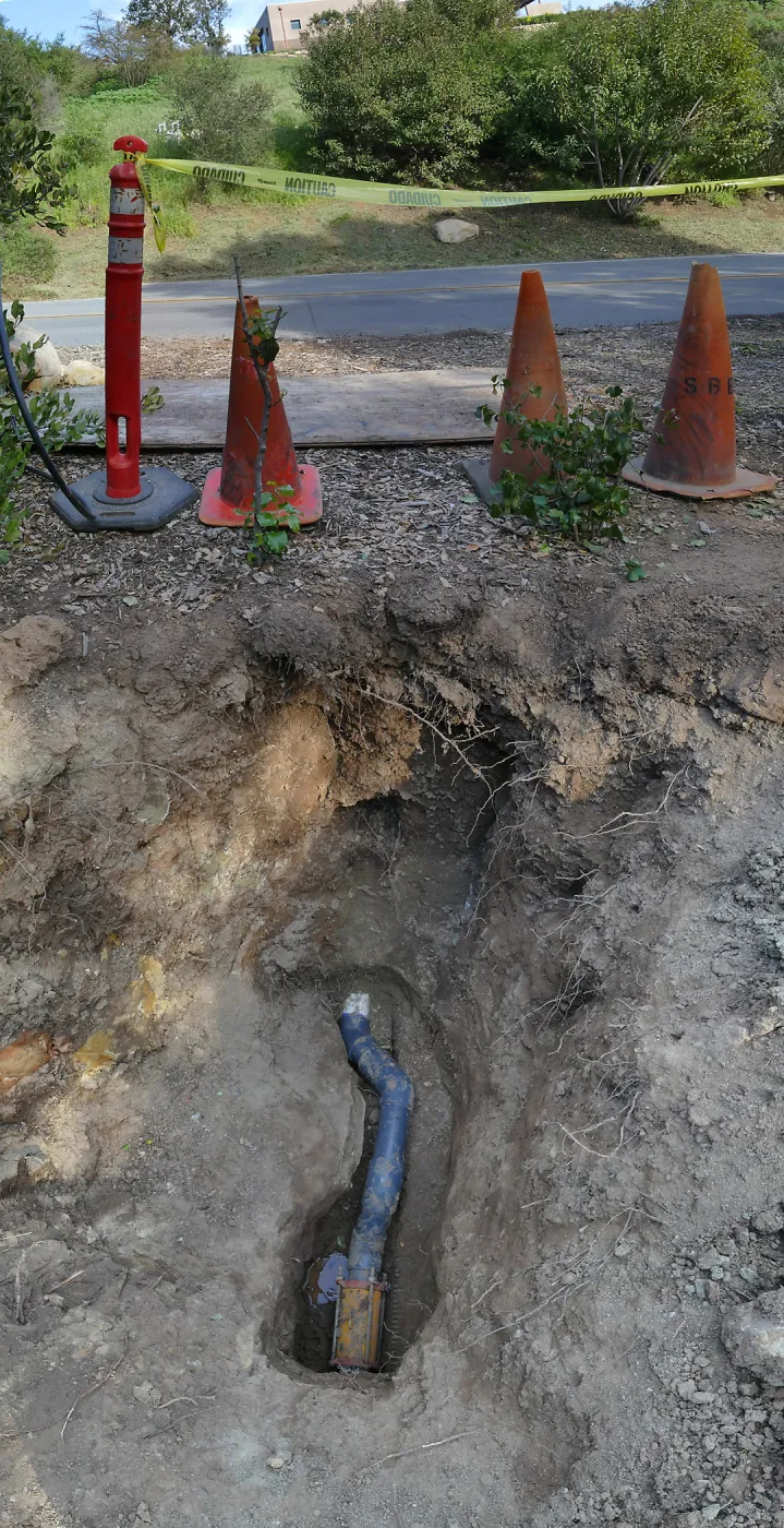 Repair of broken 4 inch water linebetween the Teahouse and Mission Canyon Road