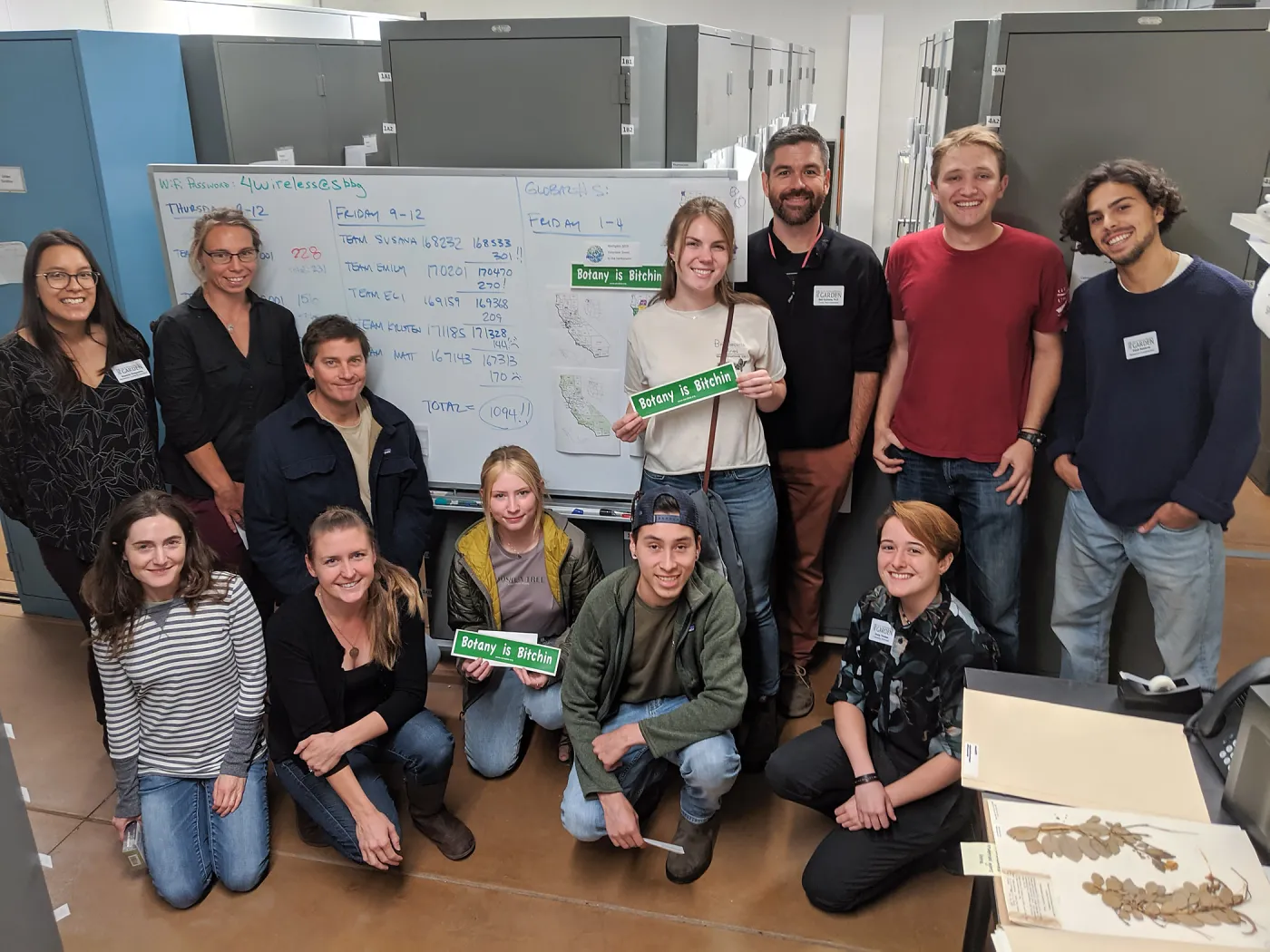 SBCC students participating in the WeDigBio curatorial work party in the herbarium