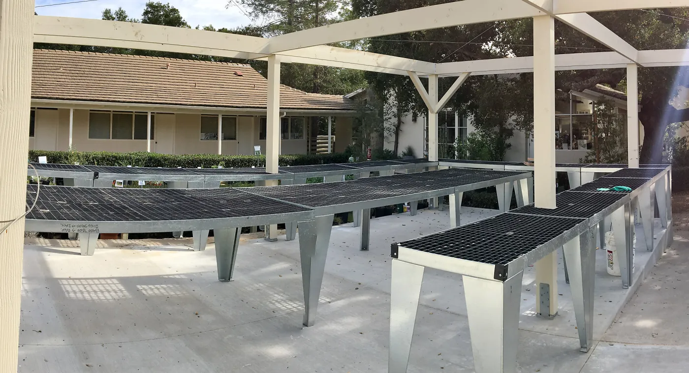 New patio, shade structure, benches at Garden Growers Nursery