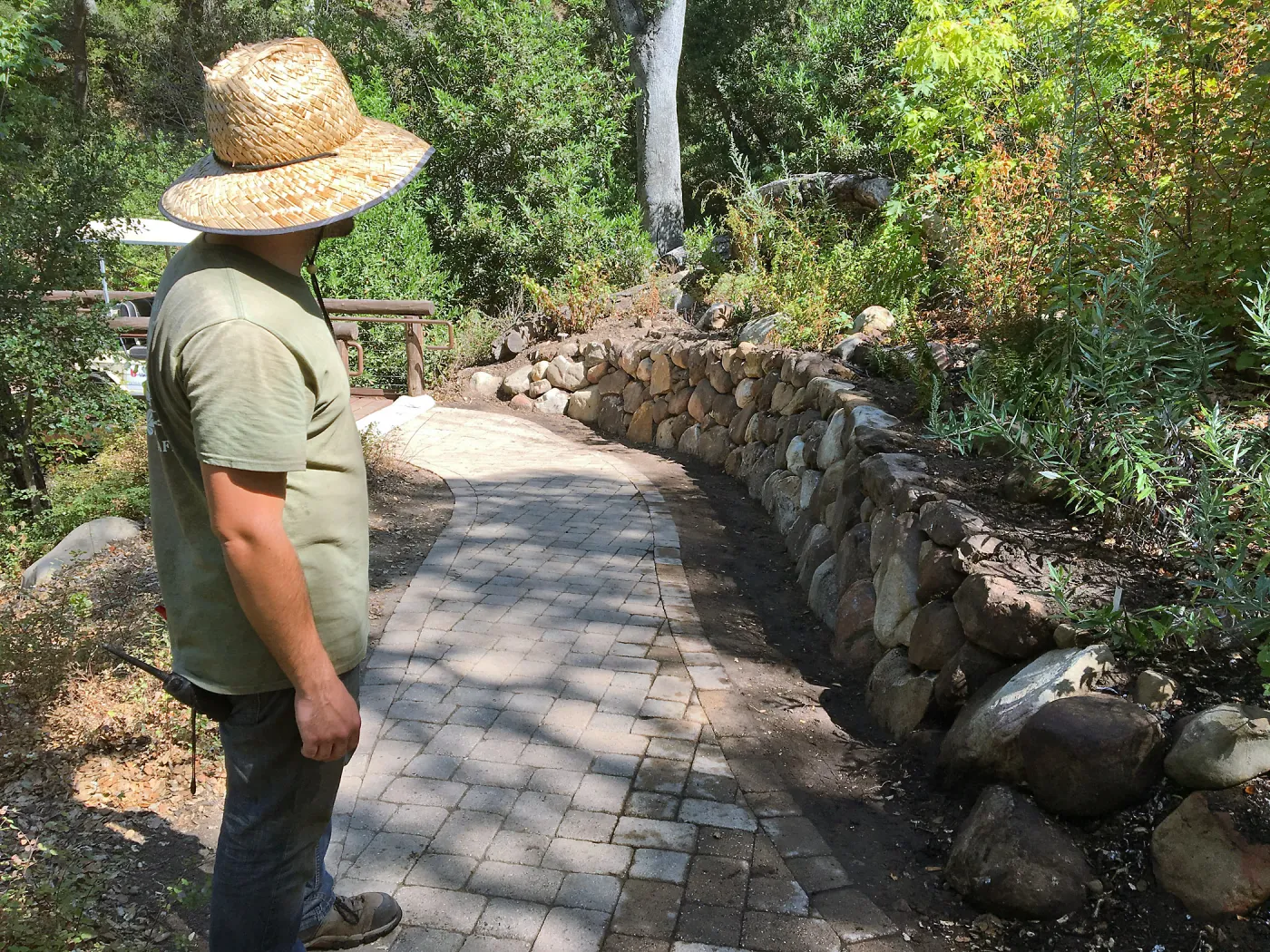 Rebuilt rock wall by Campbell Bridge