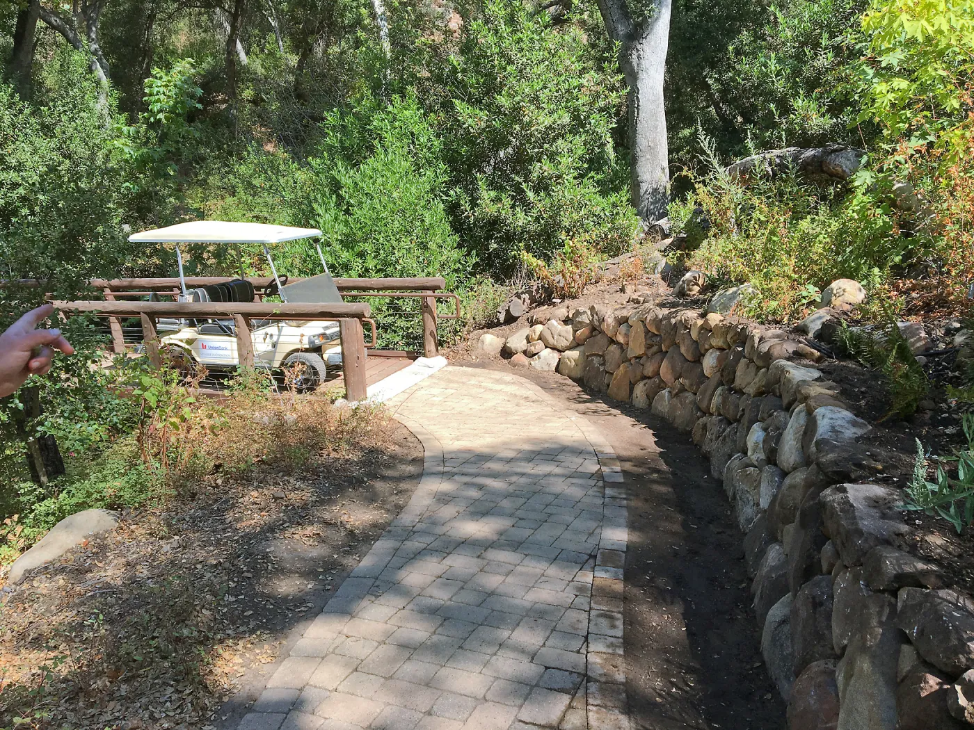 Rebuilt rock wall by Campbell Bridge