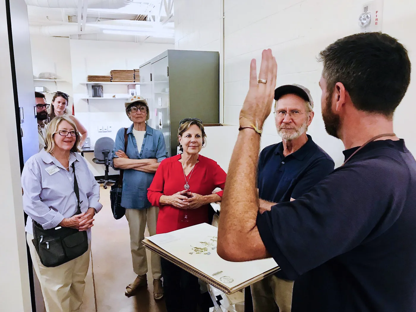 Matt Guilliams demonstrating in the herbarium, Behind the Scenes Pritzlaff Conservation Center Members Only Tour
