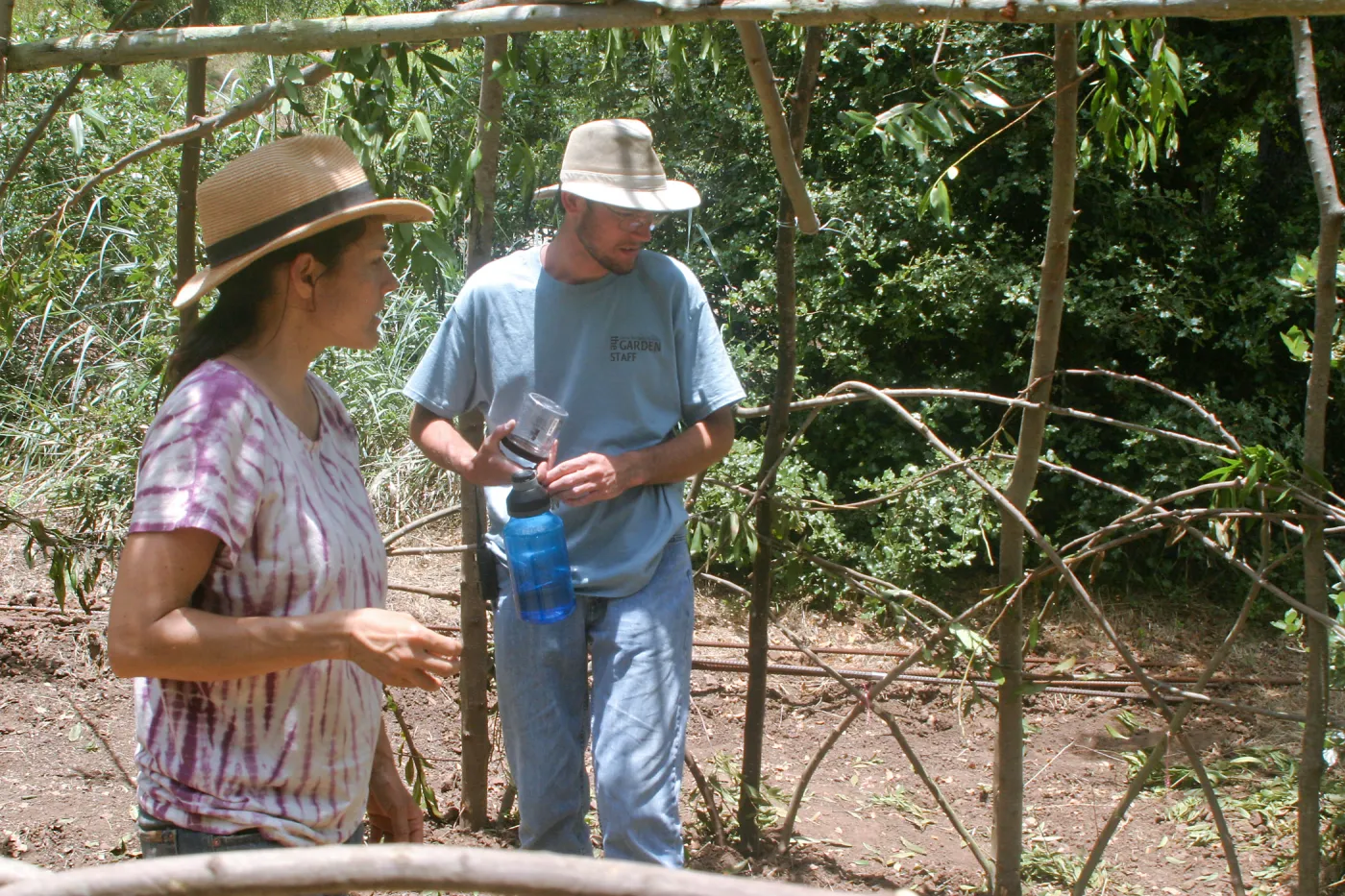 Betsy Lape and Charlie Adams working on the Woodrat House Casita