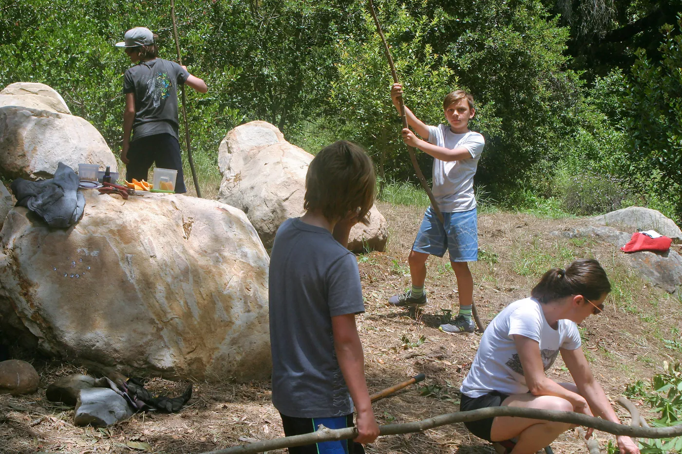 Volunteers helping with the Woodrat House Casita
