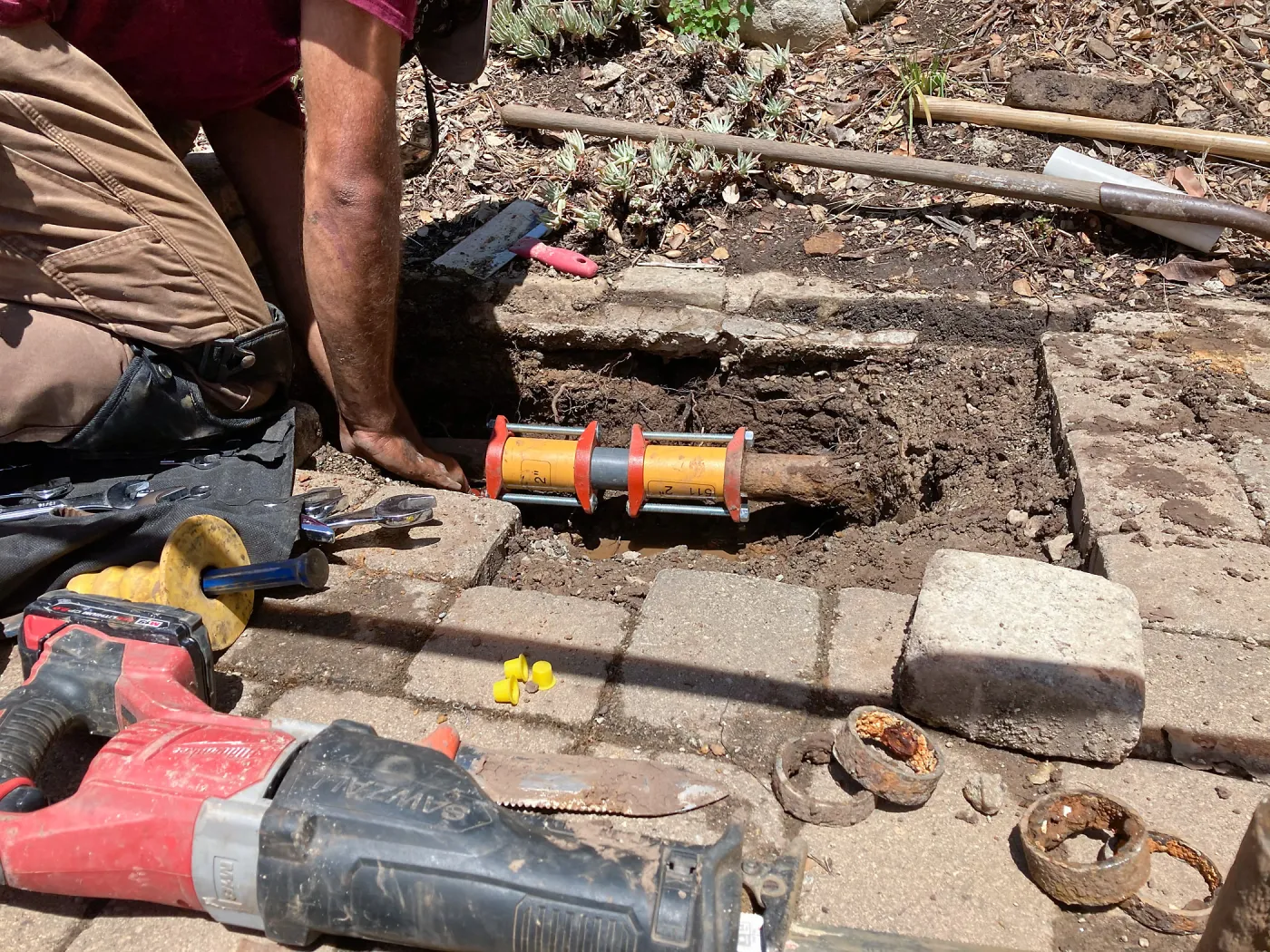 Domestic water pipe repair, east side of Meadow