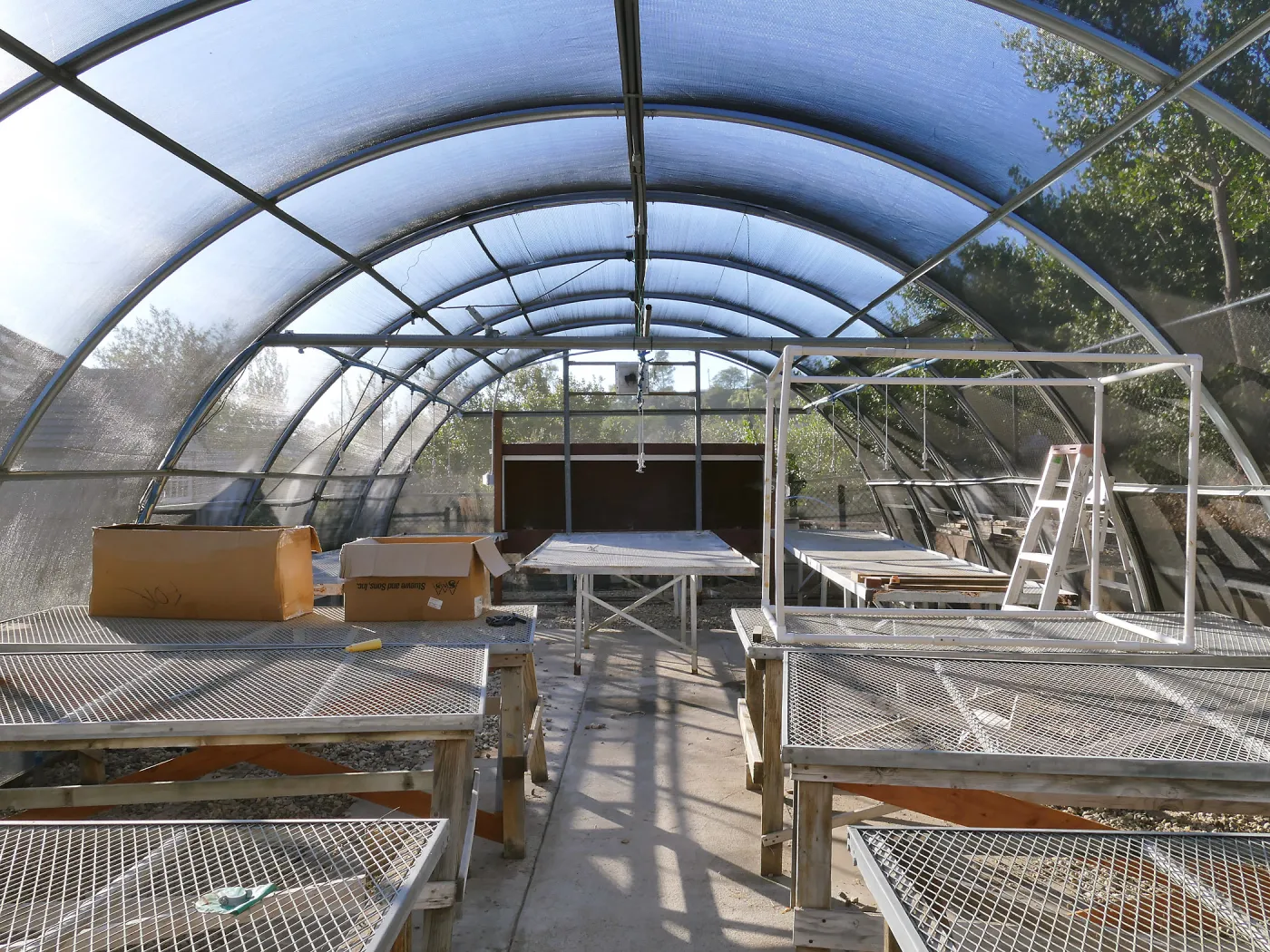 Interior of Hoop House at Horticulture Unit looking west