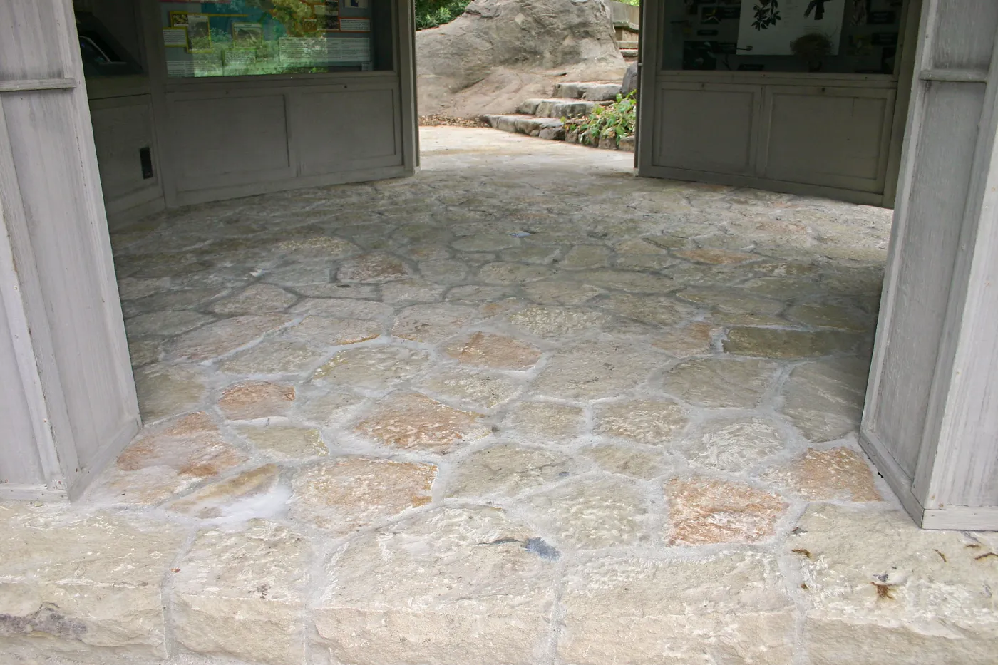 New stone paving at the Information Kiosk