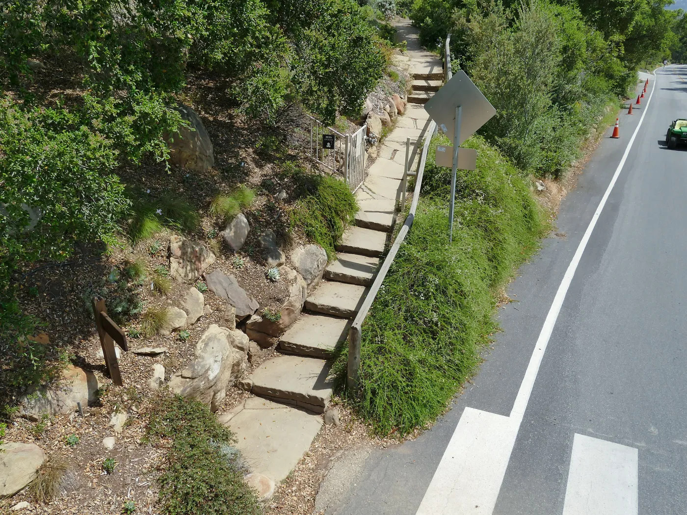 Steps on the east side of Mission Canyon Road, trail to Pritzlaff Conservation Center