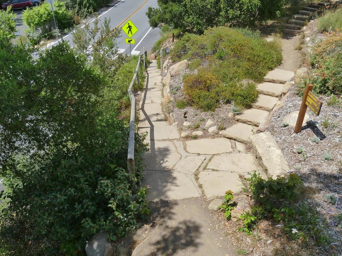 Steps on east side of Mission Canyon Road leading the Porter Trail and the Southwest Trail