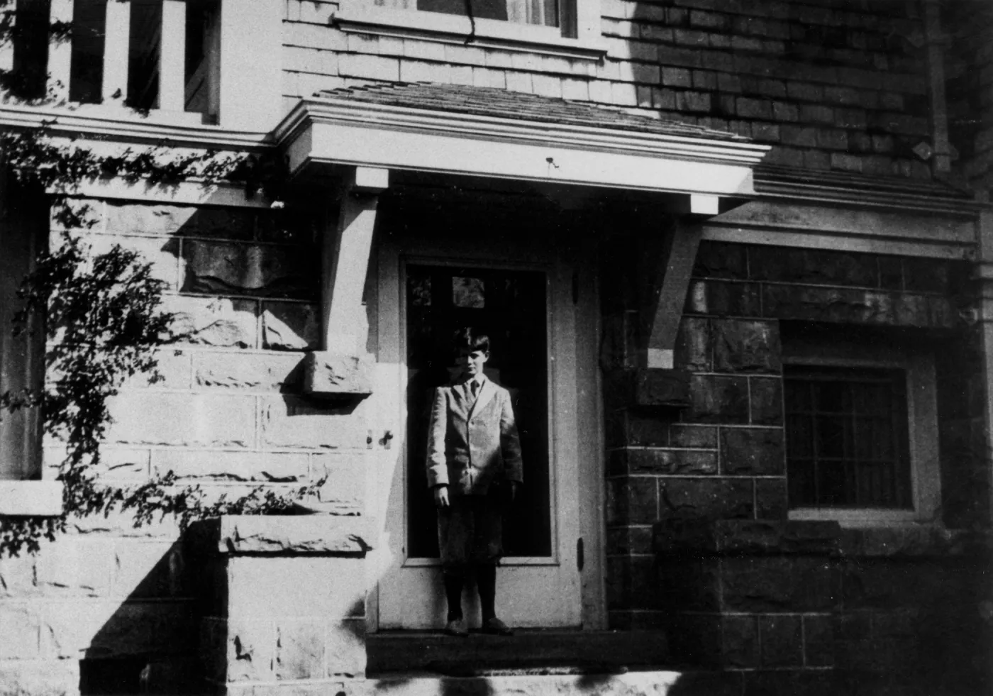 Gane / Lotterhos, boy at entrance, location of Santa Barbara School in 1910