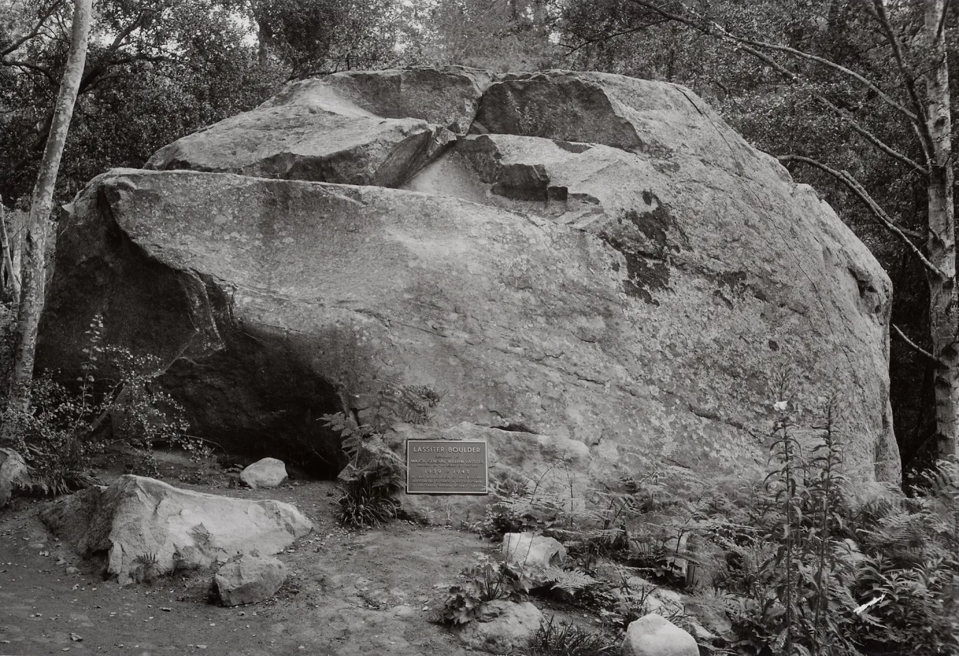 The Lassiter Boulder, 1960 plaque was placed by Mr. & Mrs. A.B. Ruddock