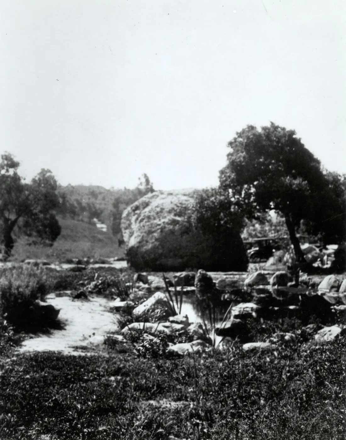 Botanic Garden pond behind the Blaksley Boulder