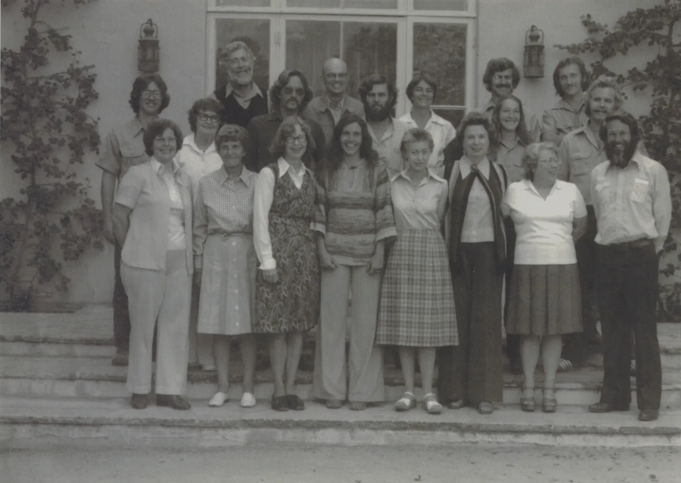 SBBG Staff Group Photo on Library steps, in front of Blaksley Library