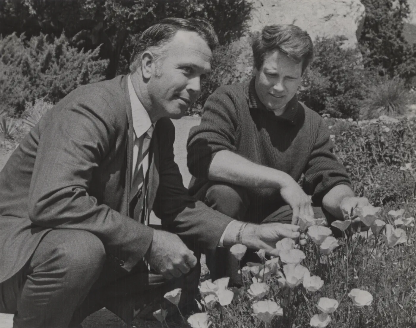 Warwick Watson and Ralph Philbrick with poppies