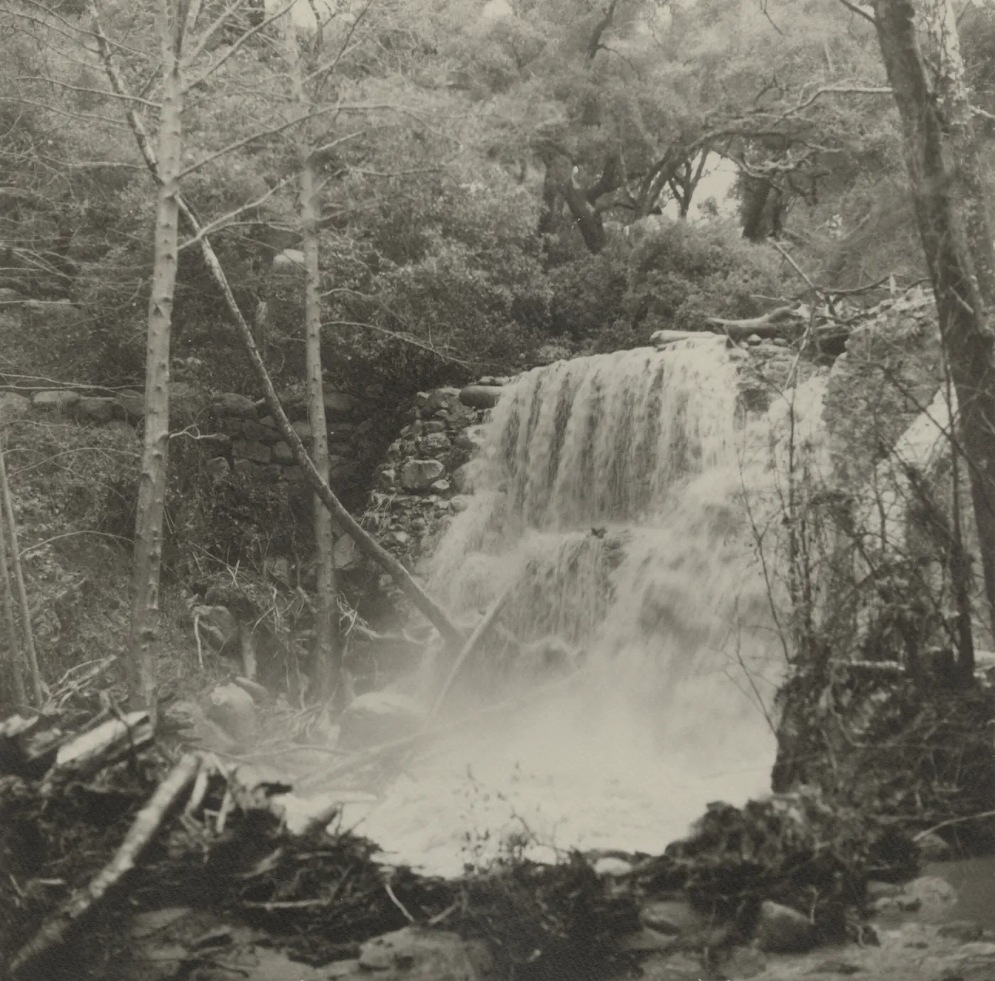 Mission Creek flowing over Mission Dam after the Coyote Fire