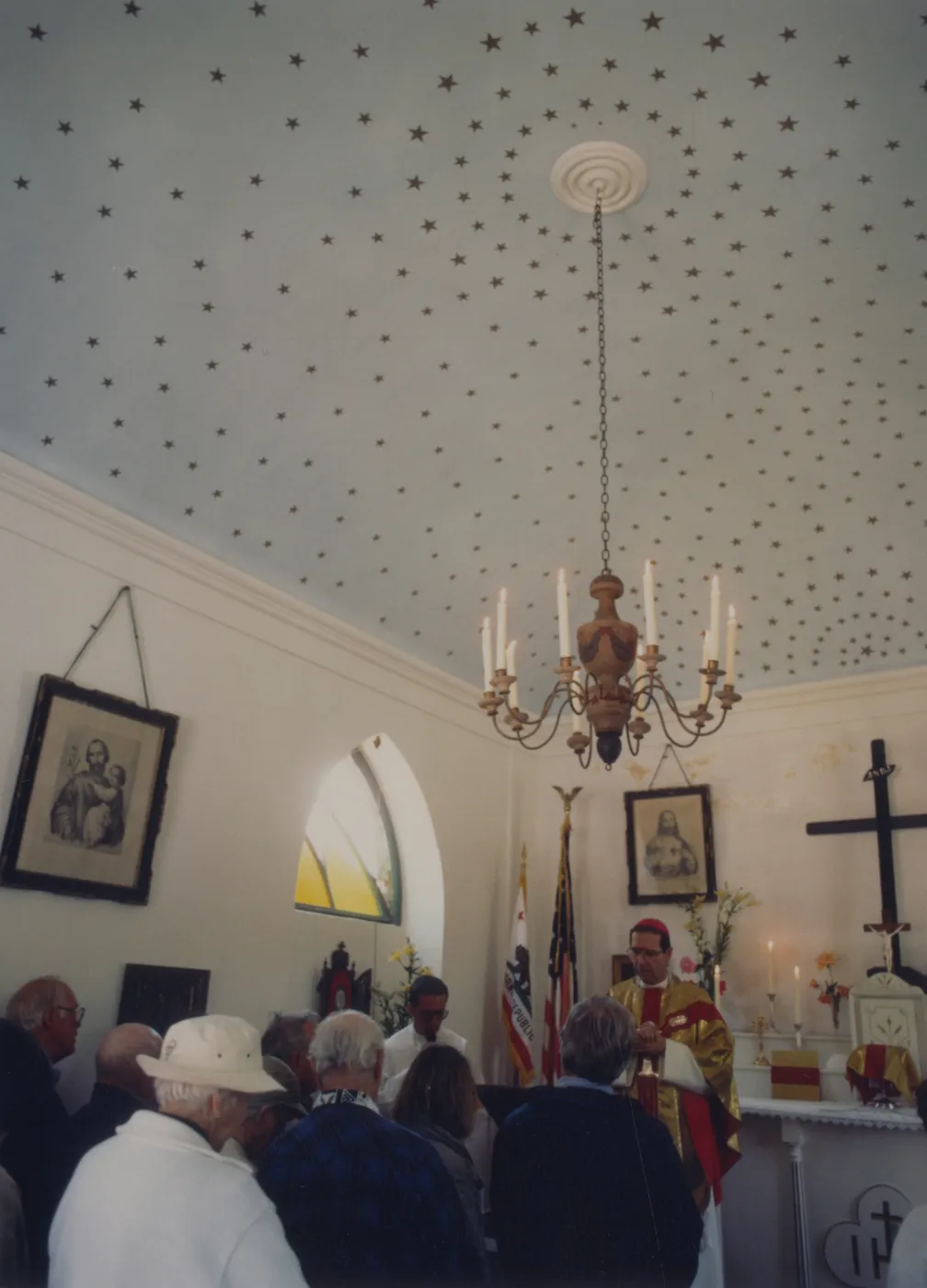 Archbishop Roger Mahoney celebrating centennial mass at La Capilla de la Santa Cruz del Rosario, Santa Cruz Island