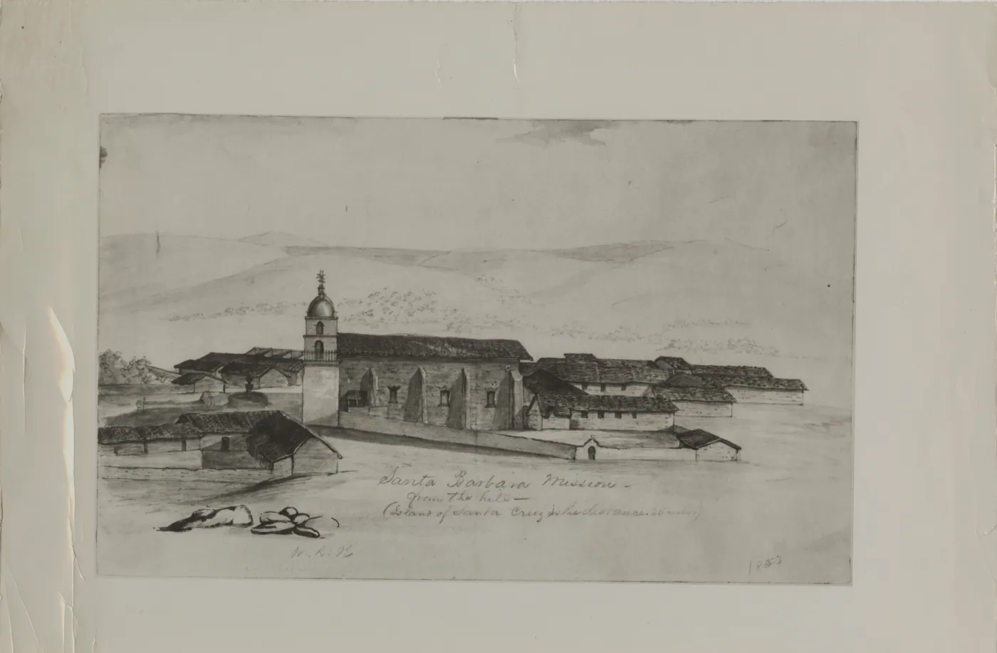 Painting of Santa Barbara Mission from the Hill, 1852