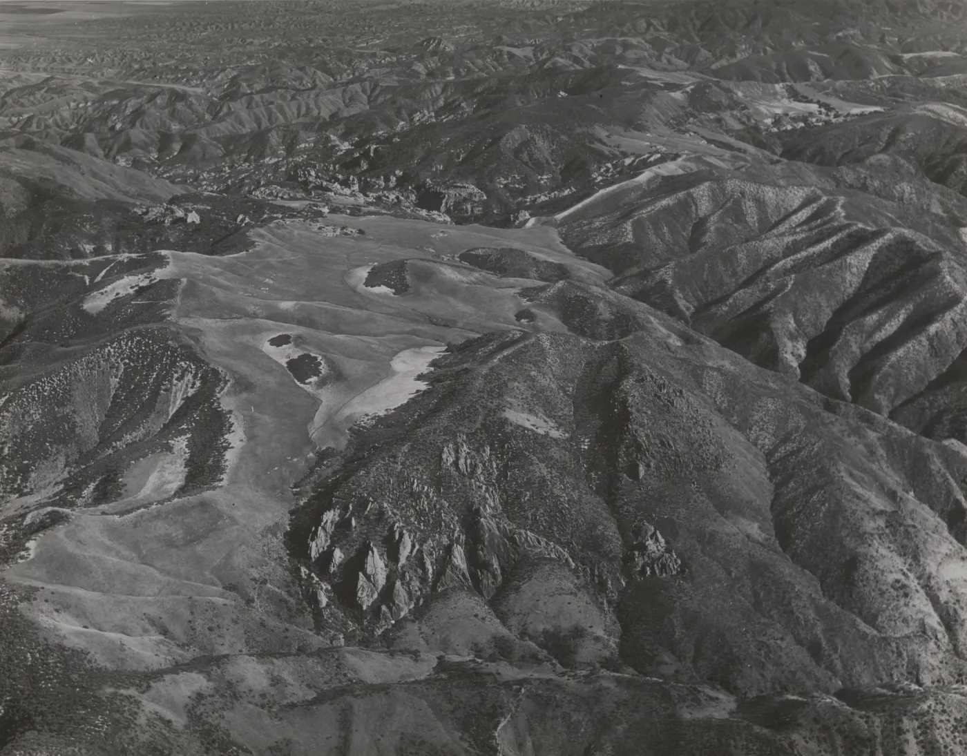 Montgomery Potrero, Sierra Madre, looking east toward upper Cuyama Valley, from the air