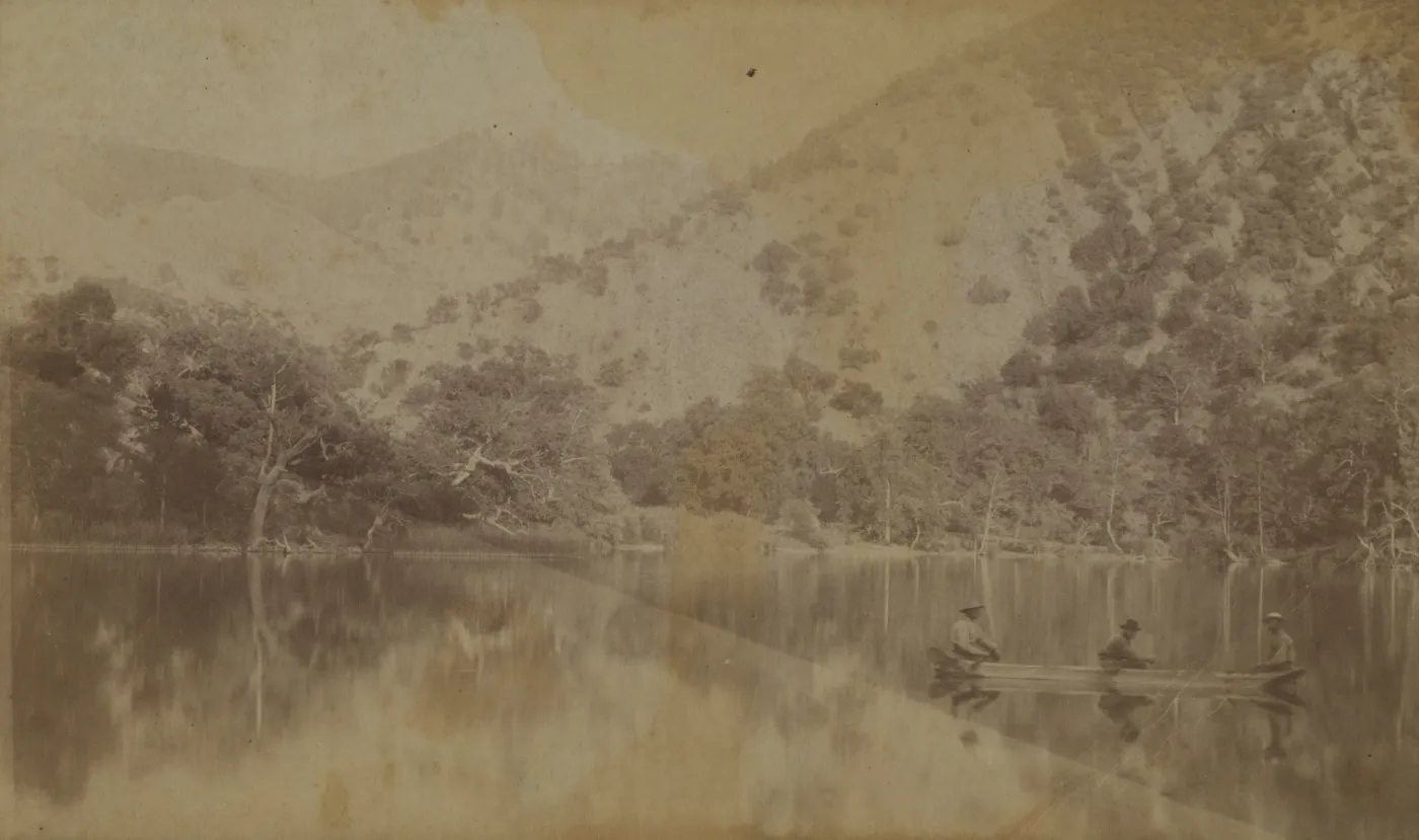 Three Men in Canoe on Zaca Lake
