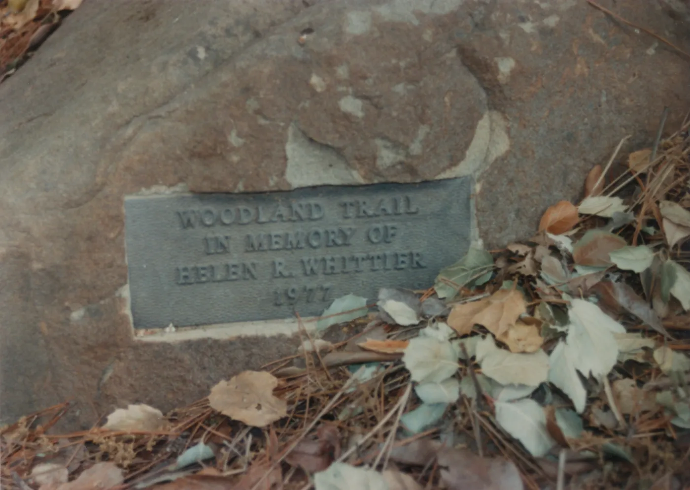 Helen R. Whittier Plaque, 1977, Woodland Trail