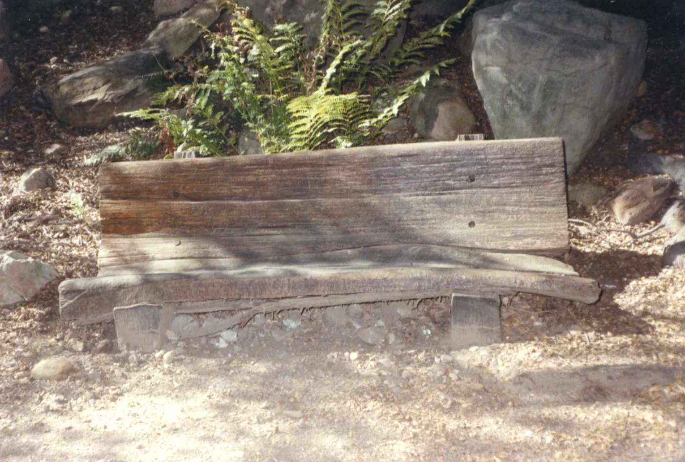 old wood bench in Arroyo Section, (replaced by Kipnis Bench)