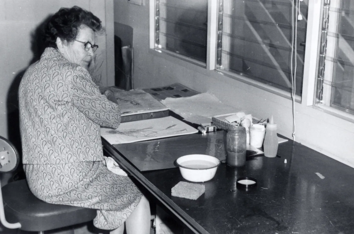 Louisa Long : Volunteer, Herbarium Associate, 1962-1975, mounting specimens
