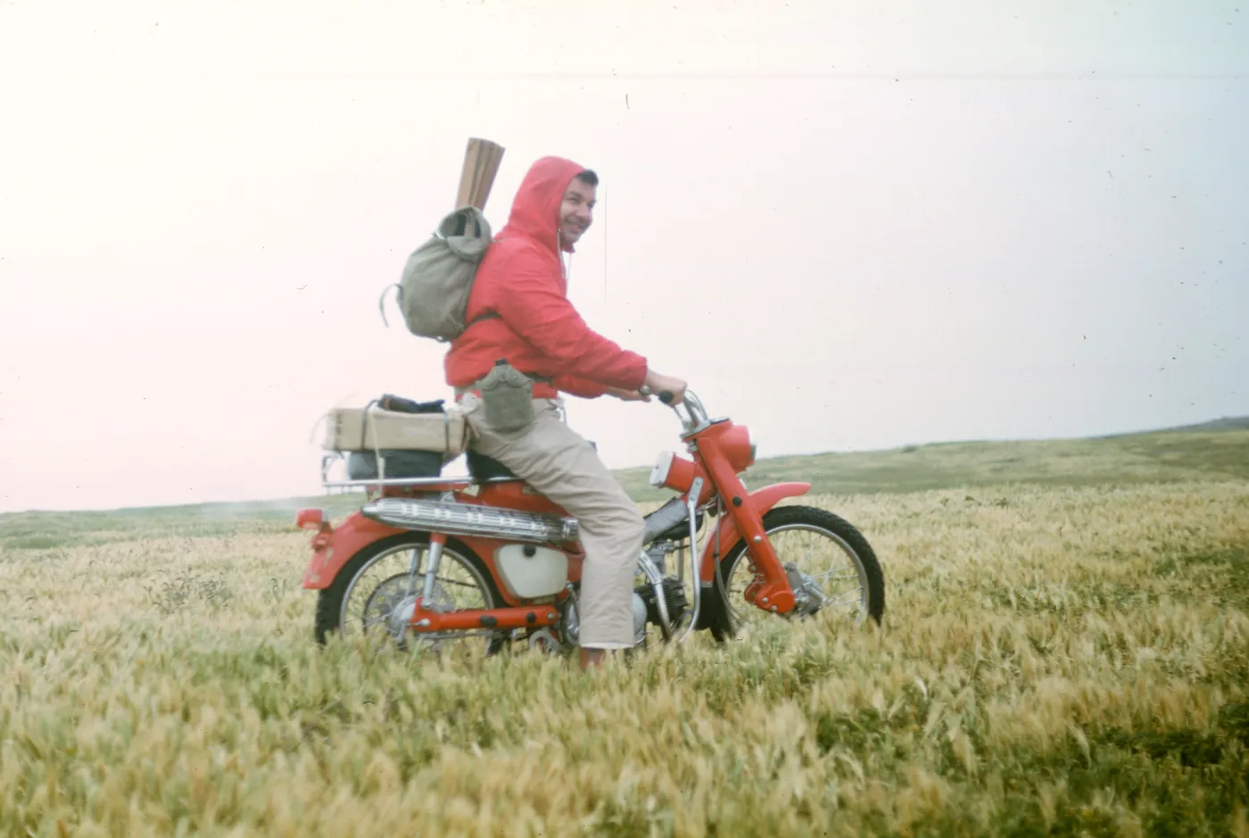 George Kritzman on motorcycle, San Miguel Island